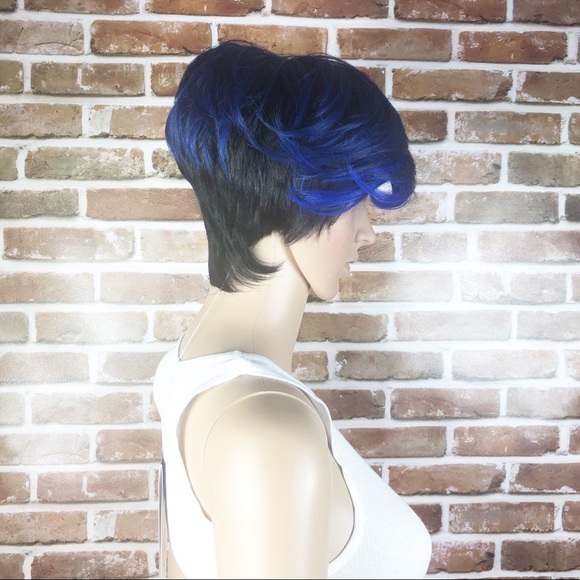 Synthetic Short 2 Toned Blue Black Women’s Wig - Picture 4 of 7